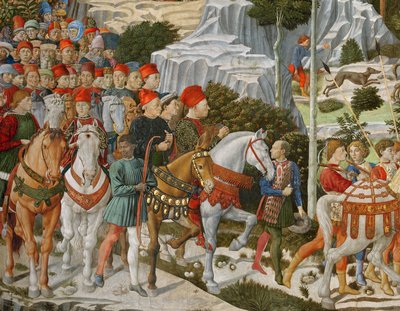 De reis van de wijzen naar Bethlehem, de rechterwand van de kapel, c.1460 fresco (detail) door Benozzo di Lese di Sandro Gozzoli